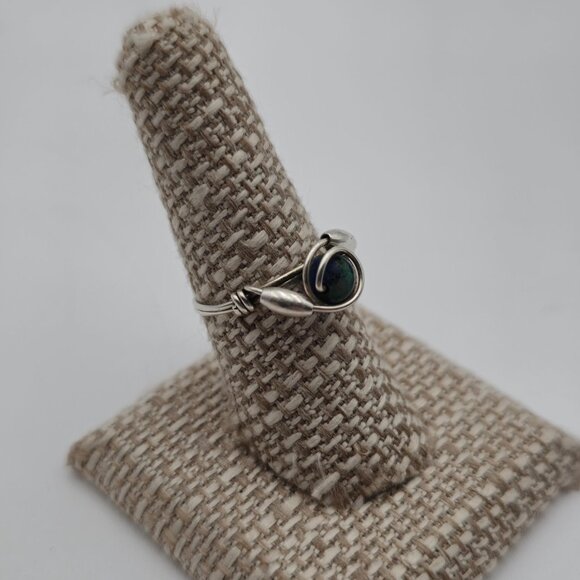 Size 7.75 Sterling Silver Handmade Wire Chrysocolla Stone Ring A3280 - Picture 2 of 8